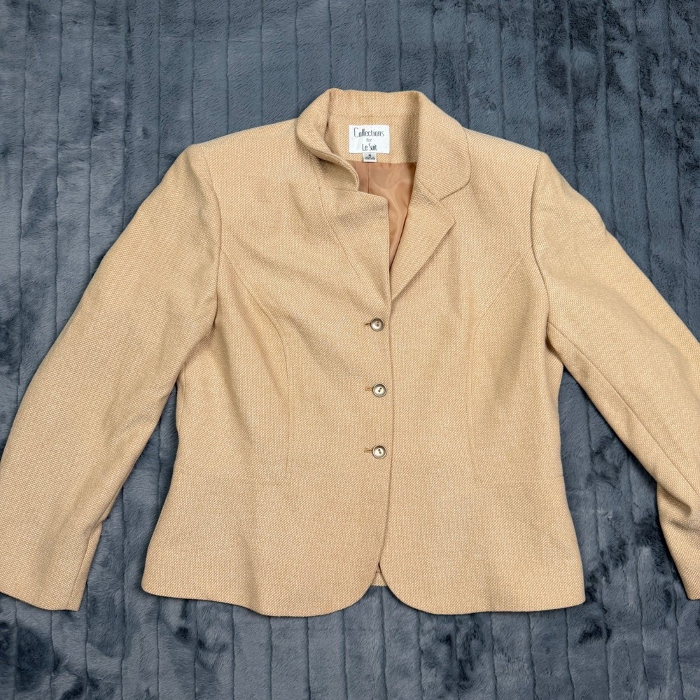 Collections for Le Suit Womens Tan Textured 3-Button Blazer Jacket Size 16